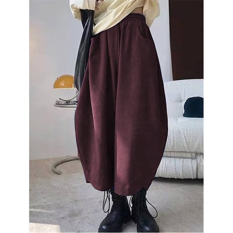Harem Pants Wide Leg Elasticity Solid Color Split-Joint Pants Trousers