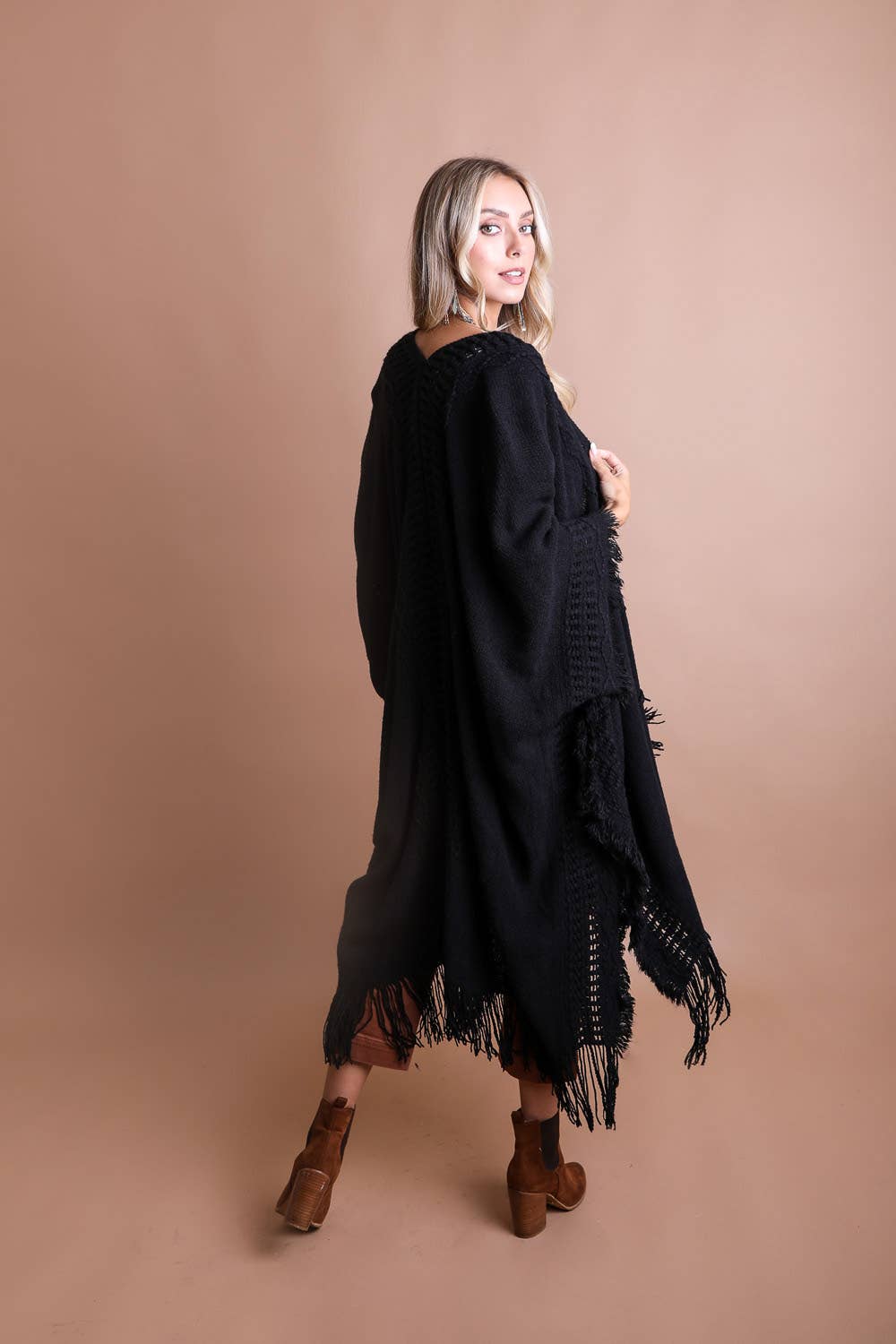 Bestselling Open Work Frayed Border Bohemian Ruana