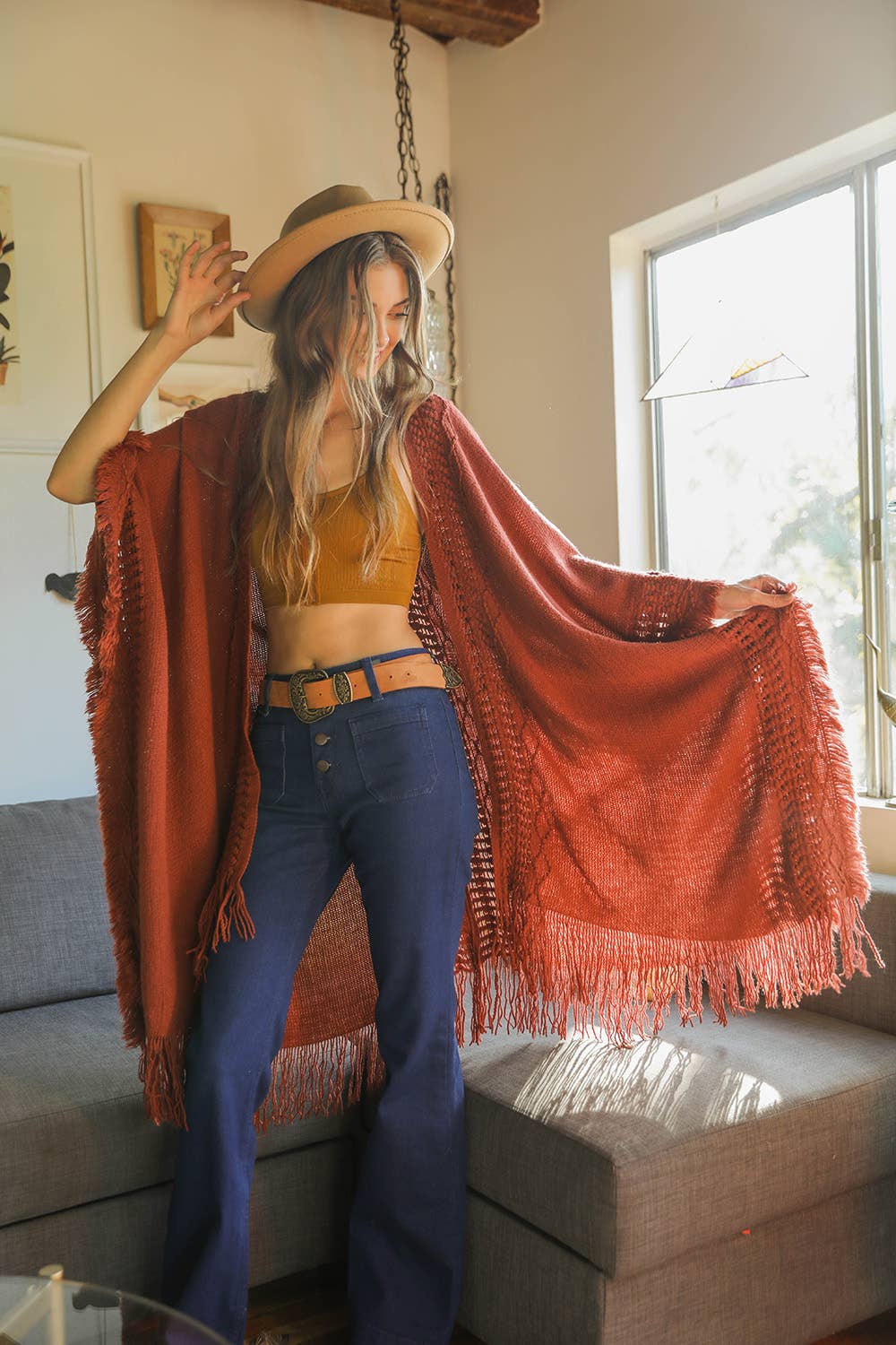 Bestselling Open Work Frayed Border Bohemian Ruana