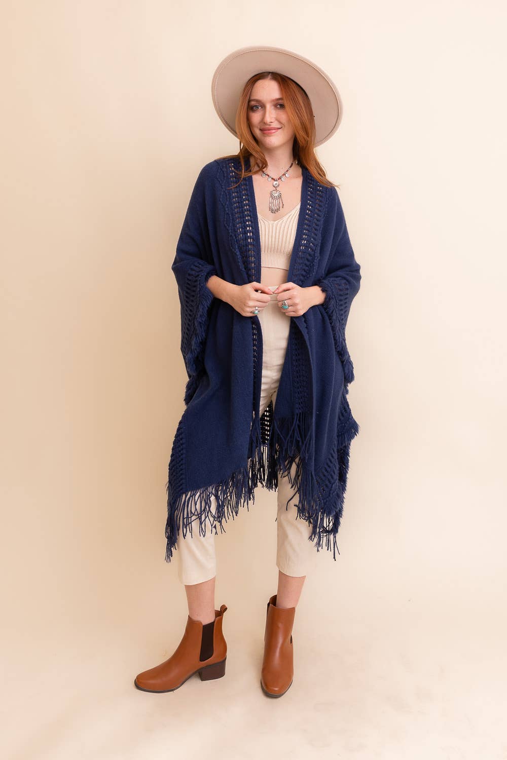Bestselling Open Work Frayed Border Bohemian Ruana