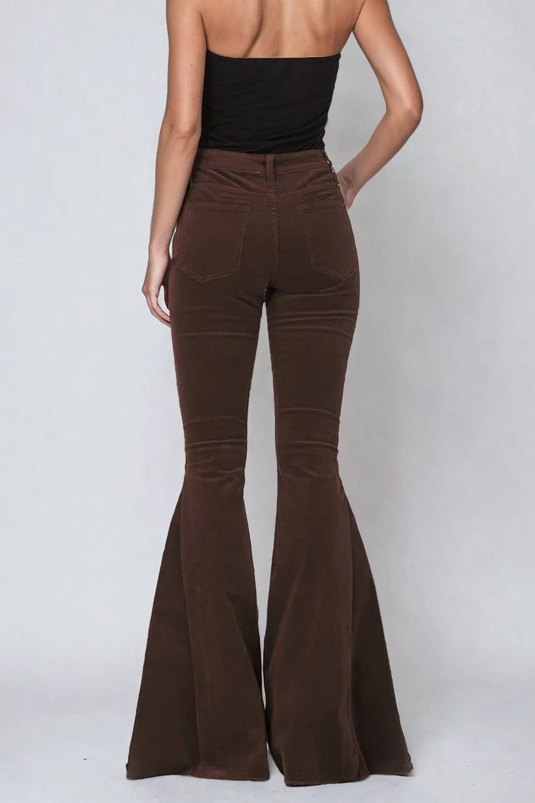 BROWN CORDUROY BELLBOTTOMS PANTS WITH DISTRESSED HEM