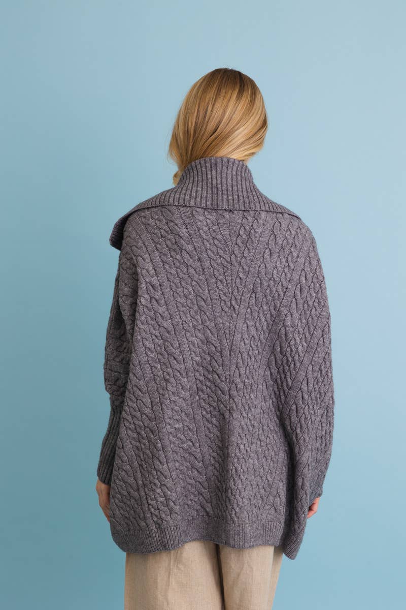 Chunky Cable Knit Oversized Poncho Cardigan