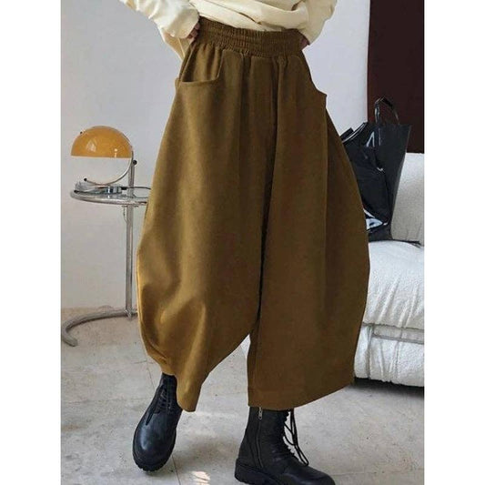 Harem Pants Wide Leg Elasticity Solid Color Split-Joint Pants Trousers