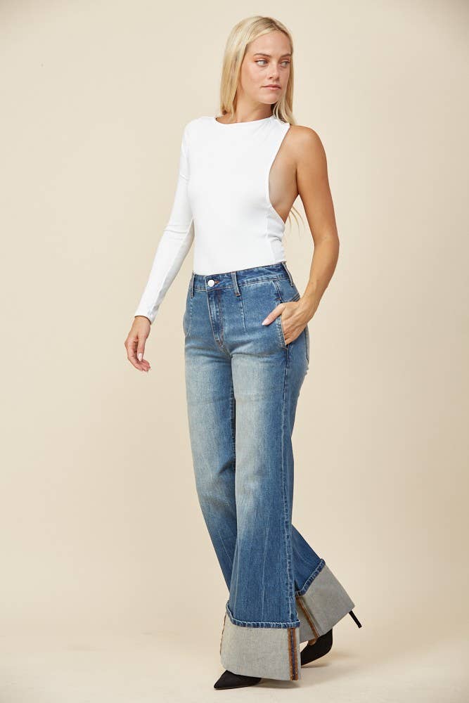 PREMIUM MID RISE CUFFED FULL LENGTH JEANS W2442PIA