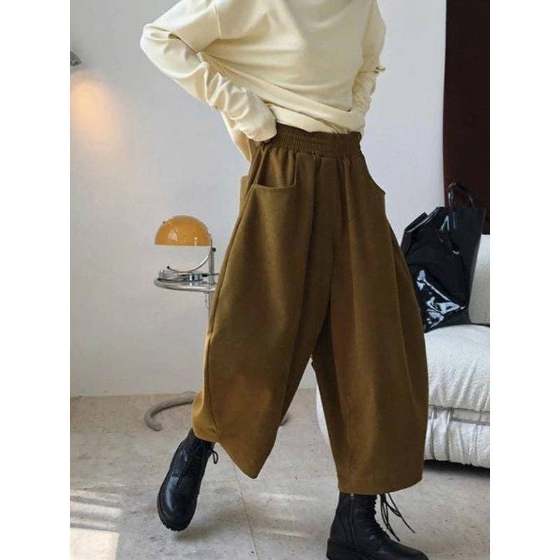 Harem Pants Wide Leg Elasticity Solid Color Split-Joint Pants Trousers