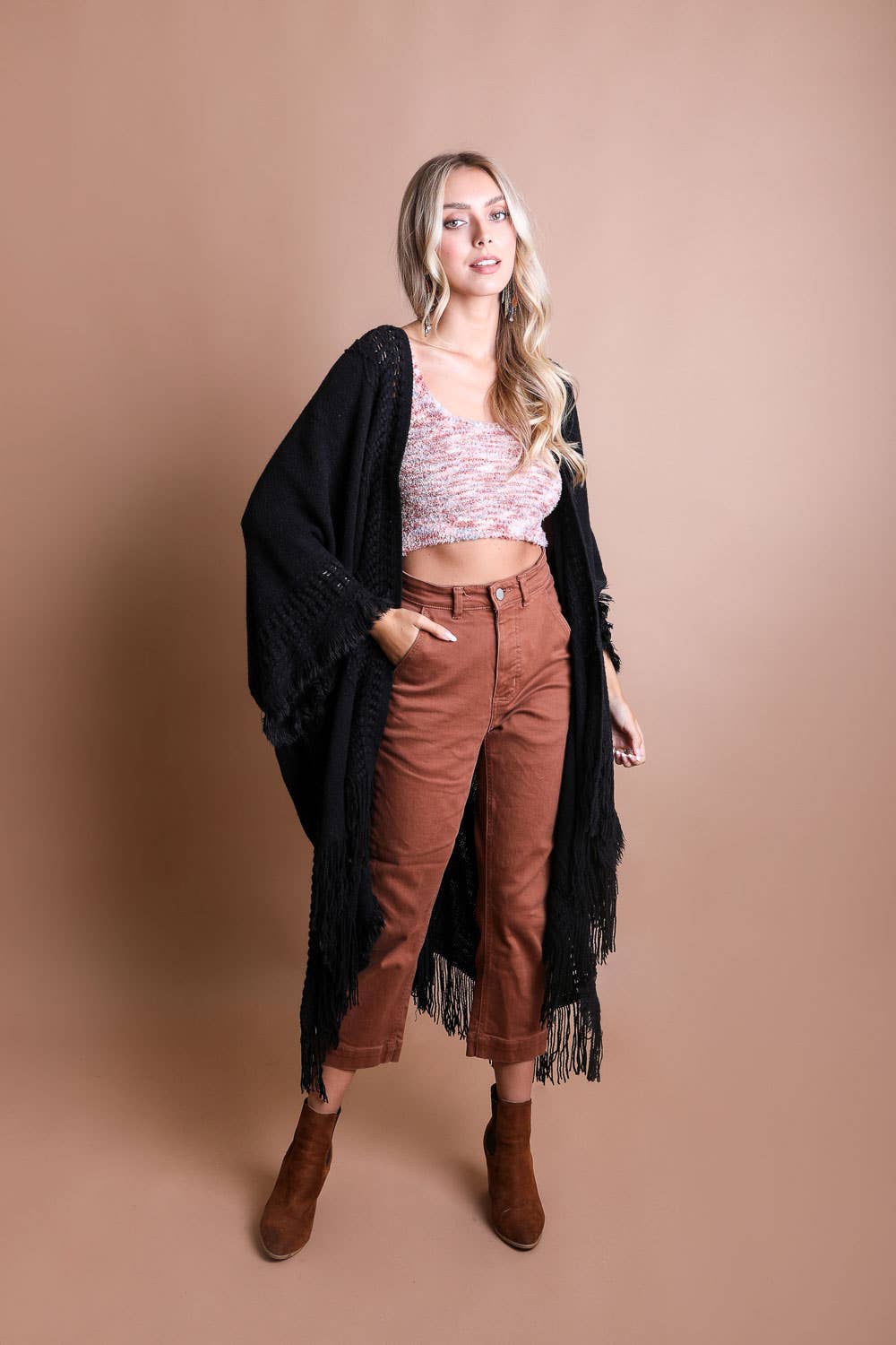 Bestselling Open Work Frayed Border Bohemian Ruana