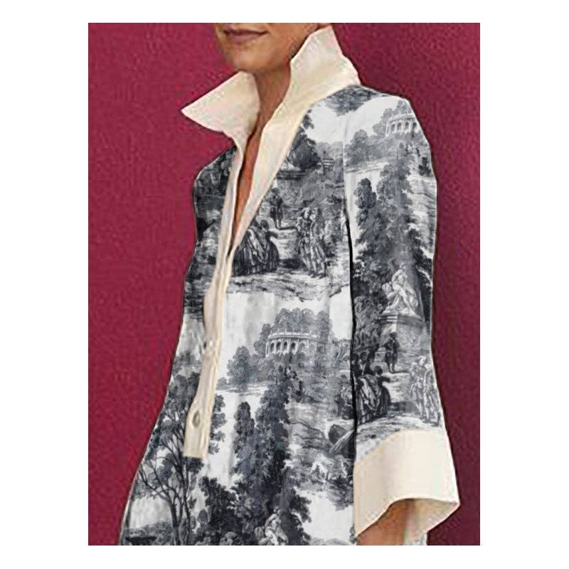 Long Sleeves Loose Printed Lapel Mini Dresses