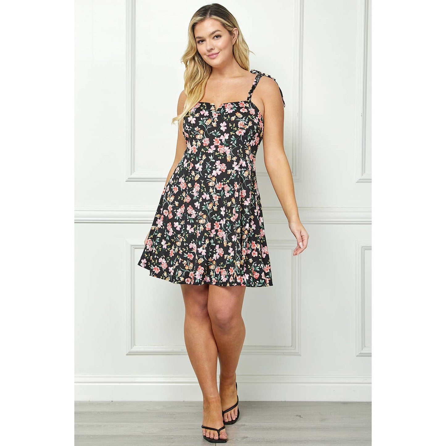 PLUS SIZE FIT AND FLARE TIE SHOULDER DRESS A489901K29X