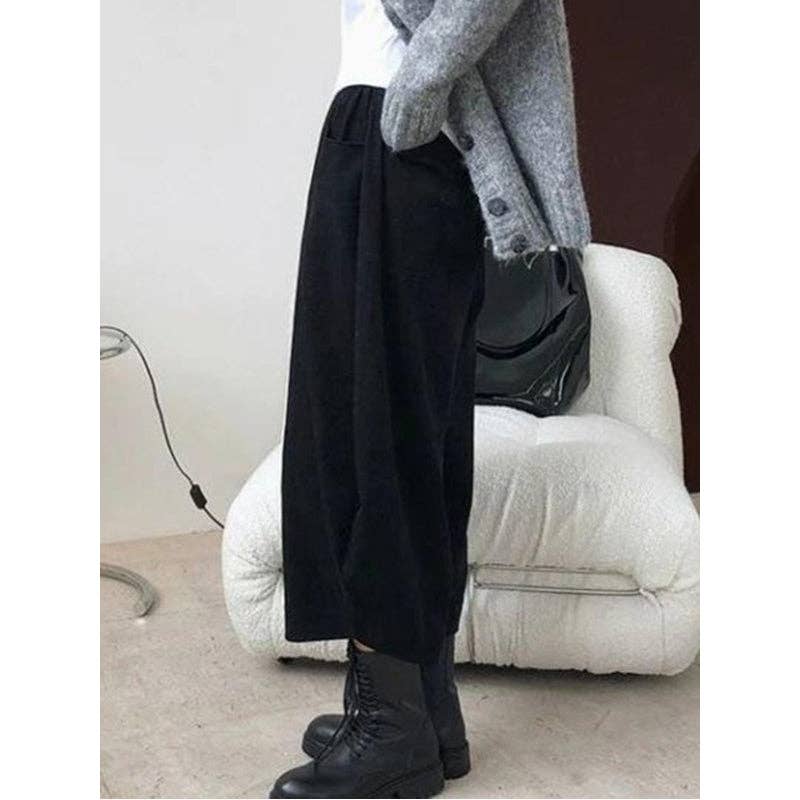 Harem Pants Wide Leg Elasticity Solid Color Split-Joint Pants Trousers