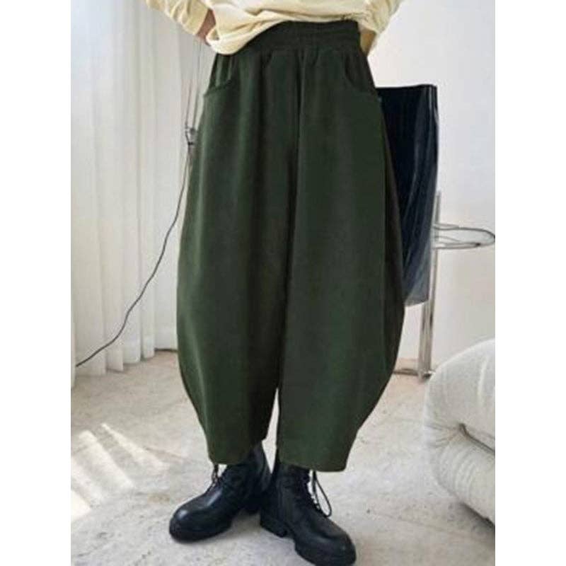 Harem Pants Wide Leg Elasticity Solid Color Split-Joint Pants Trousers