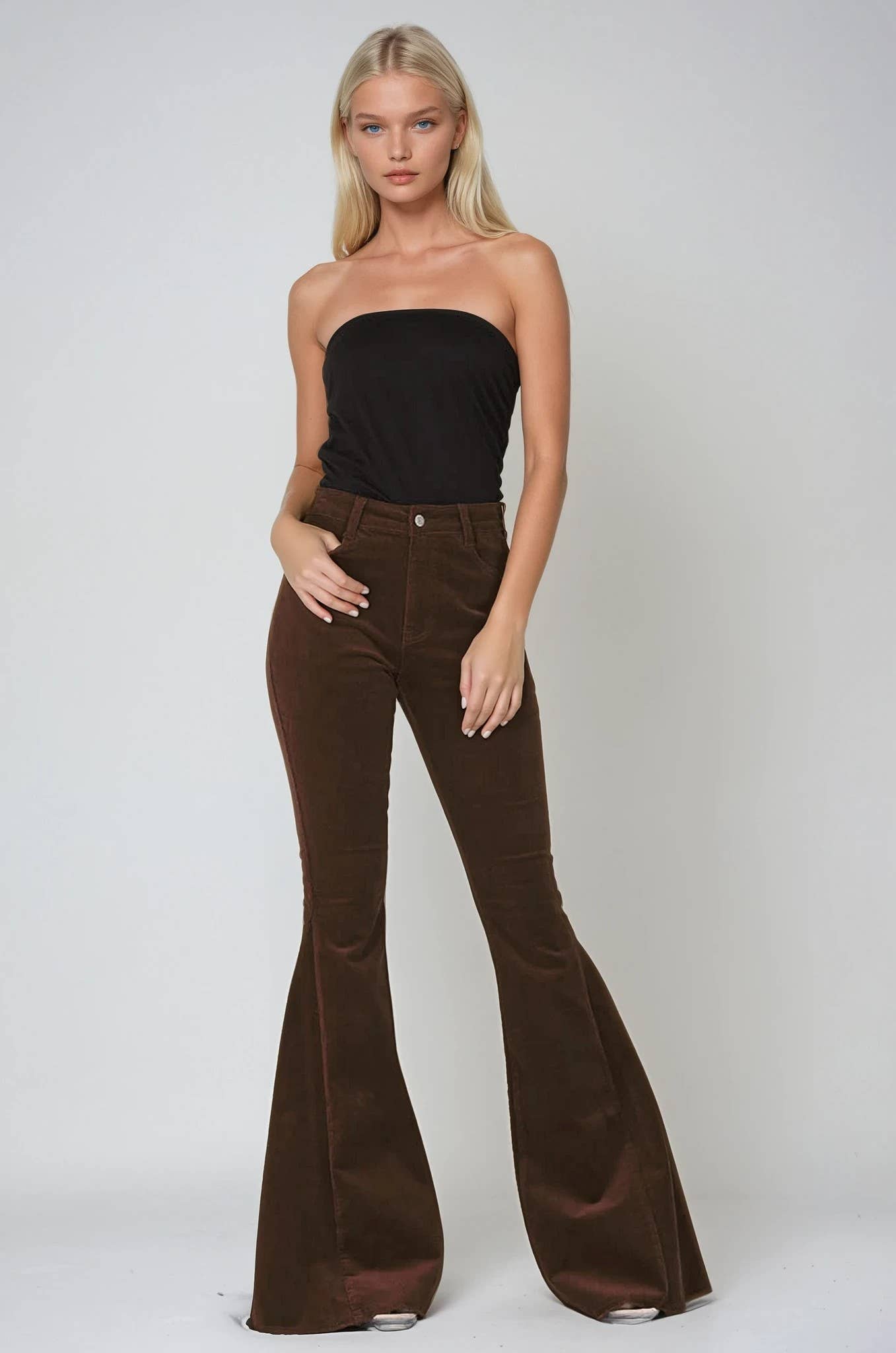BROWN CORDUROY BELLBOTTOMS PANTS WITH DISTRESSED HEM