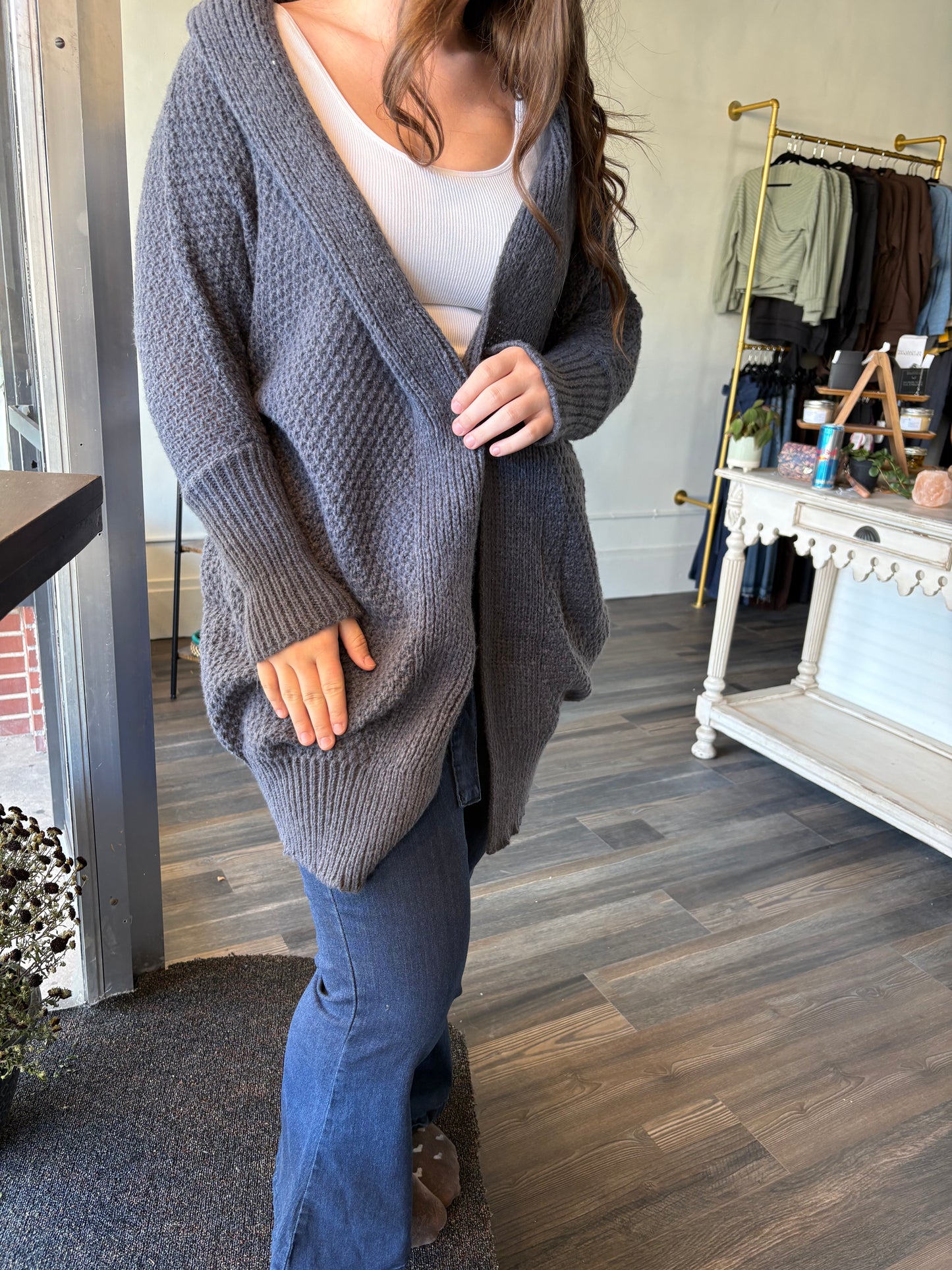 Ladies Solid Color Thick Front Placket Long Sleeves Chunky Cardigan