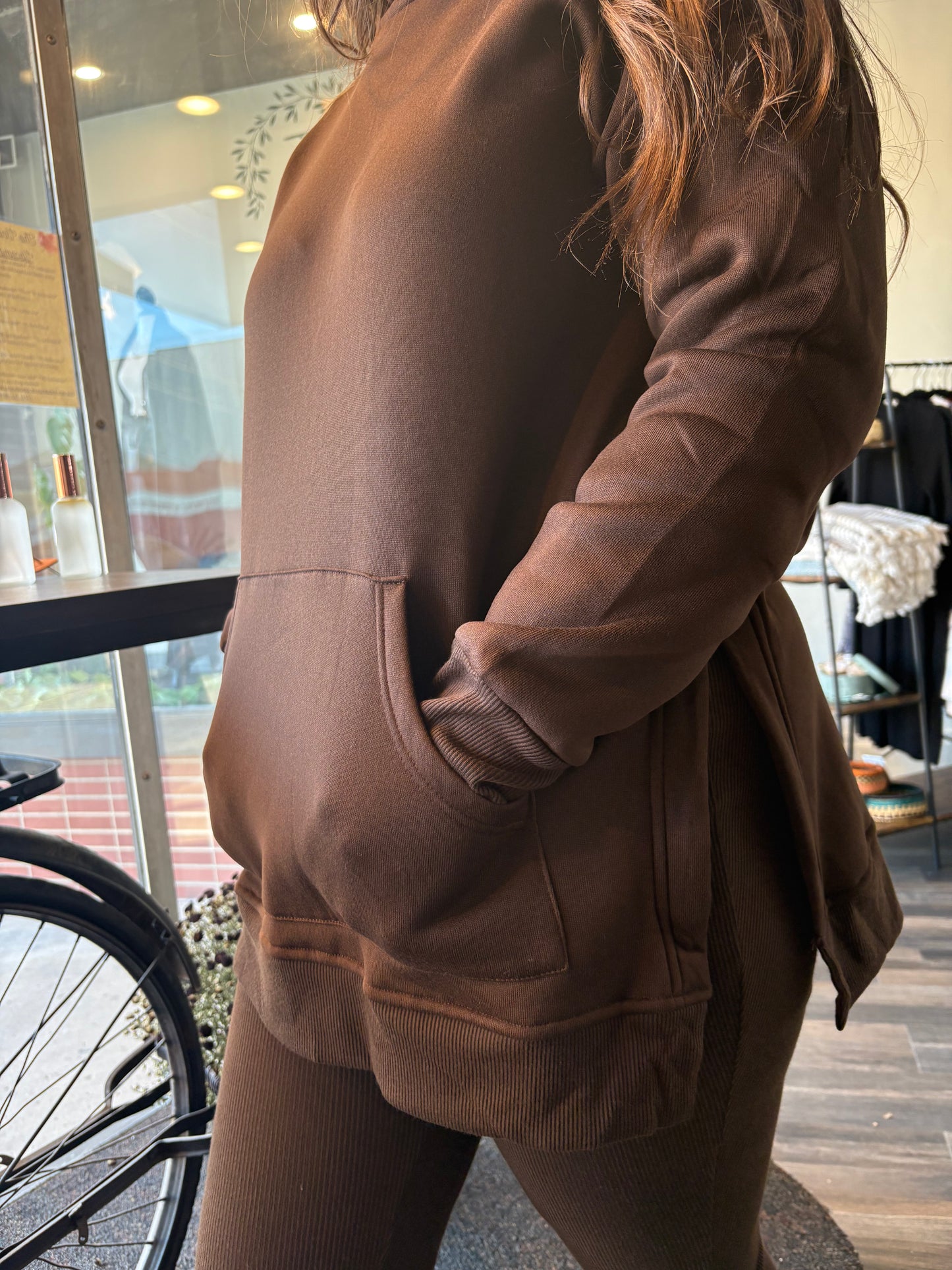 Solid Color Hoodie And Ribbed Leggings Two-Piece Set