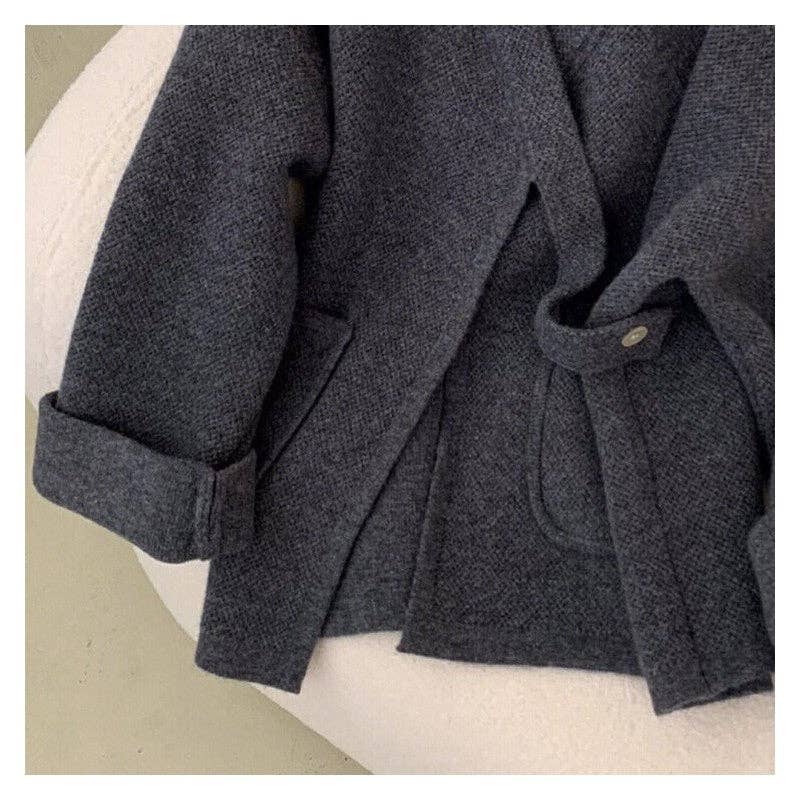Solid Color Loose Knit Cardigan With Double Zipper