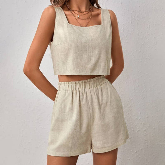 Summer Cotton Linen Shorts Set