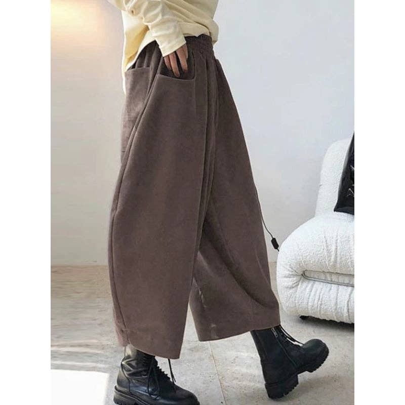 Harem Pants Wide Leg Elasticity Solid Color Split-Joint Pants Trousers
