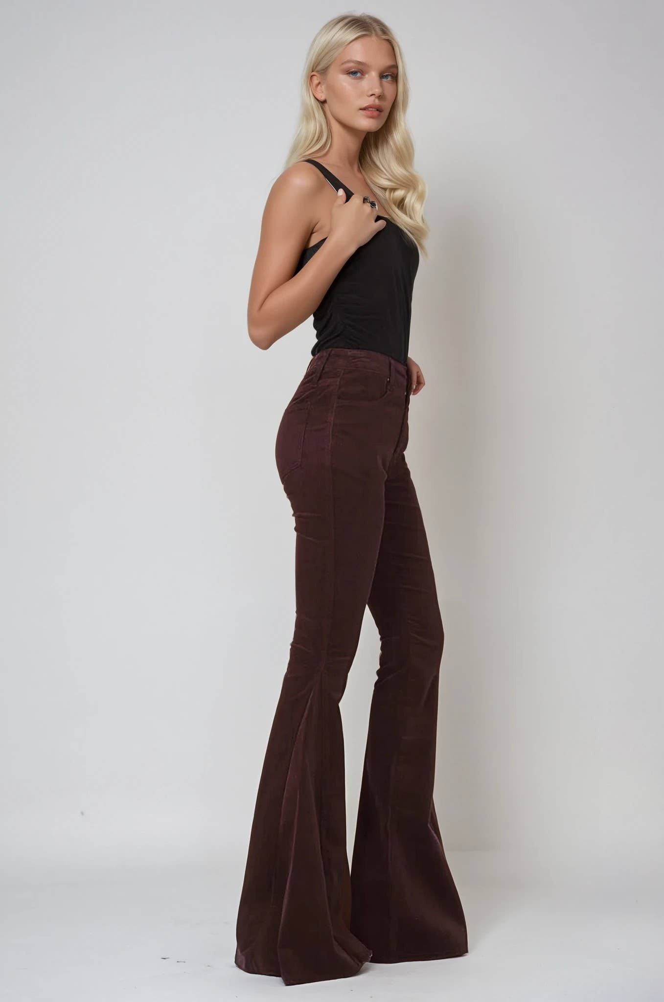 BROWN CORDUROY BELLBOTTOMS PANTS WITH DISTRESSED HEM