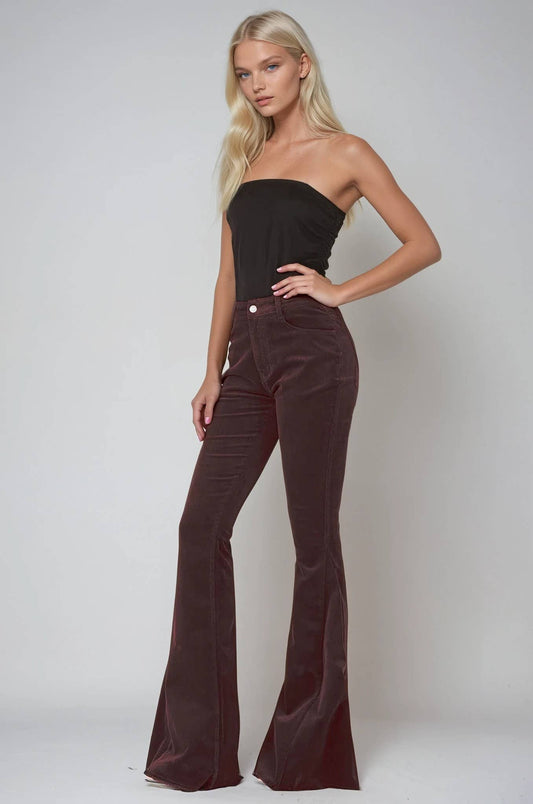BROWN CORDUROY BELLBOTTOMS PANTS WITH DISTRESSED HEM