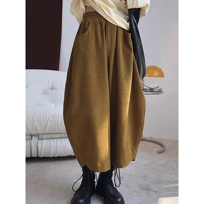 Harem Pants Wide Leg Elasticity Solid Color Split-Joint Pants Trousers