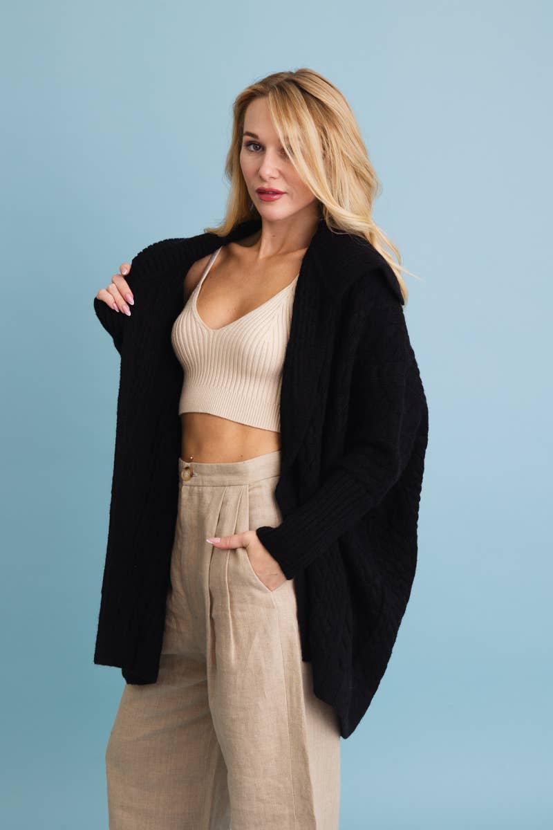 Chunky Cable Knit Oversized Poncho Cardigan