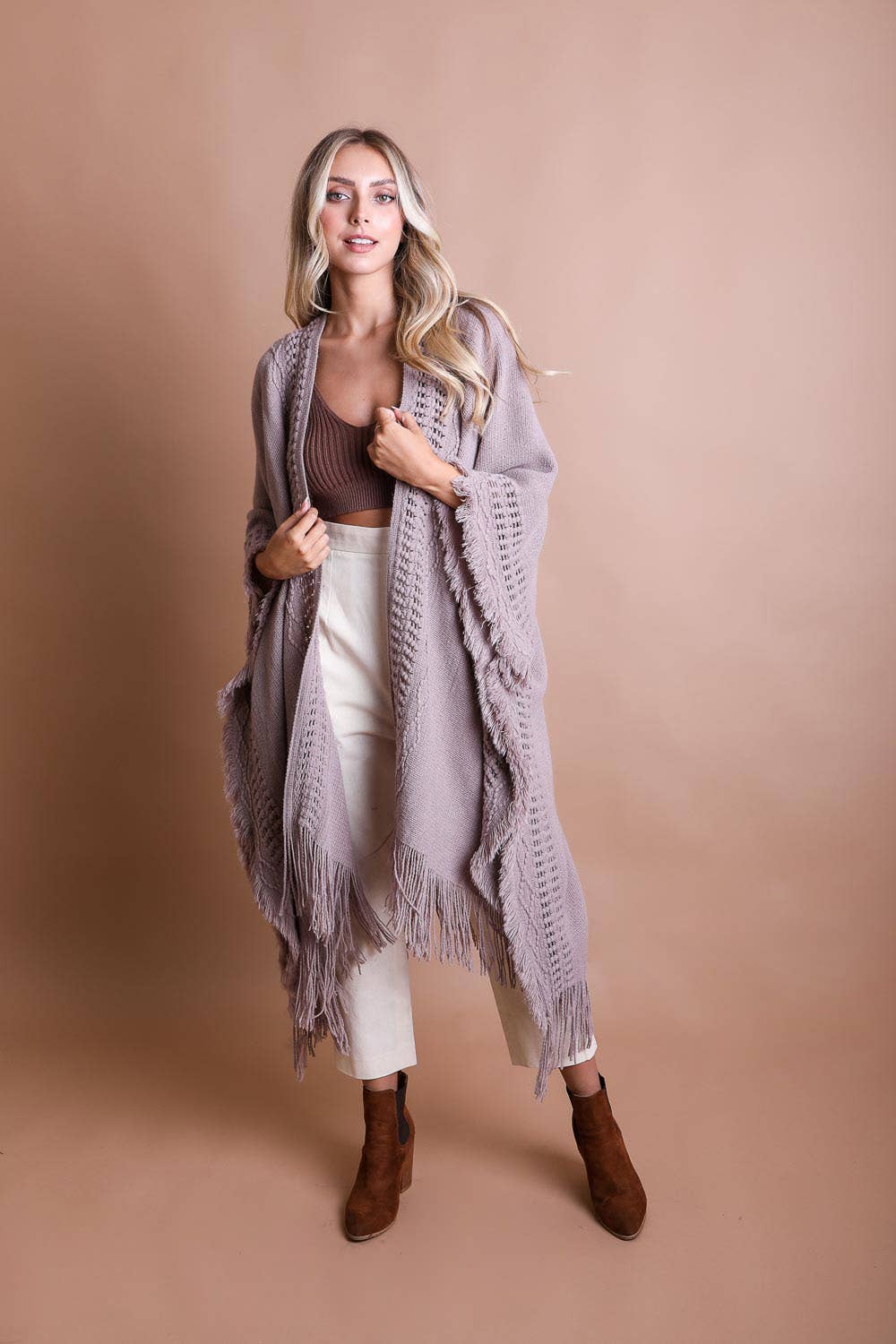 Bestselling Open Work Frayed Border Bohemian Ruana