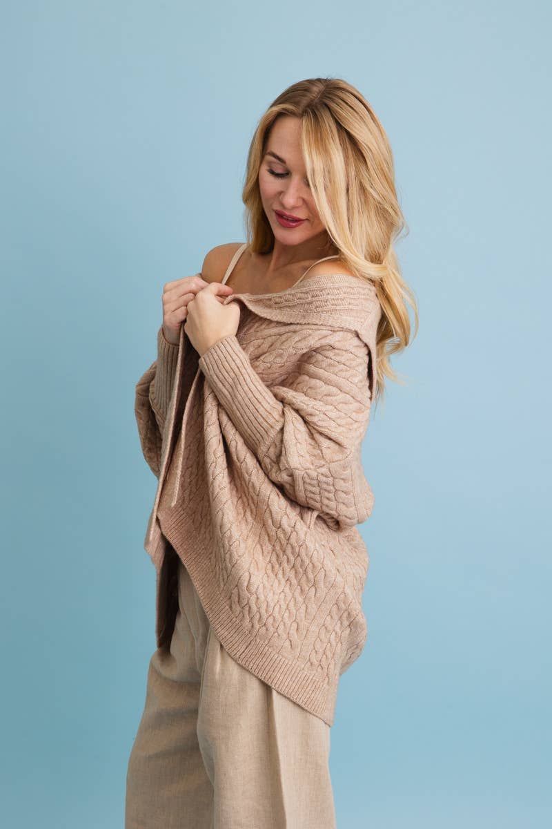 Chunky Cable Knit Oversized Poncho Cardigan