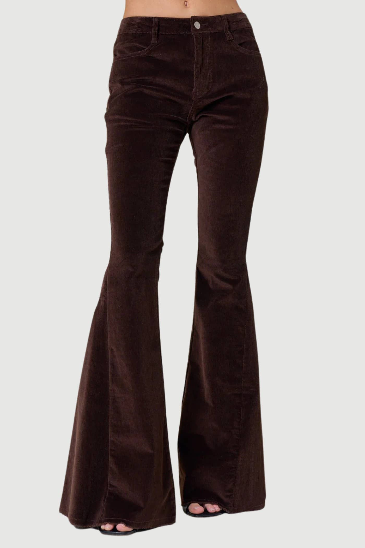 BROWN CORDUROY BELLBOTTOMS PANTS WITH DISTRESSED HEM