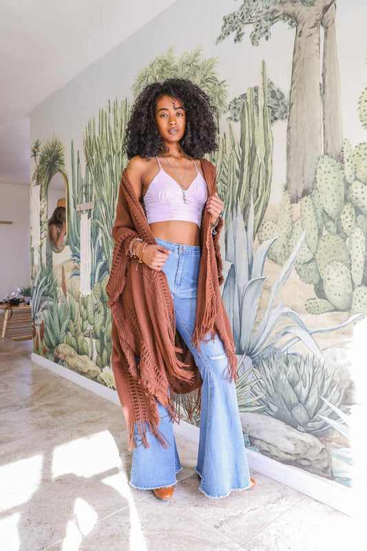 Bestselling Open Work Frayed Border Bohemian Ruana