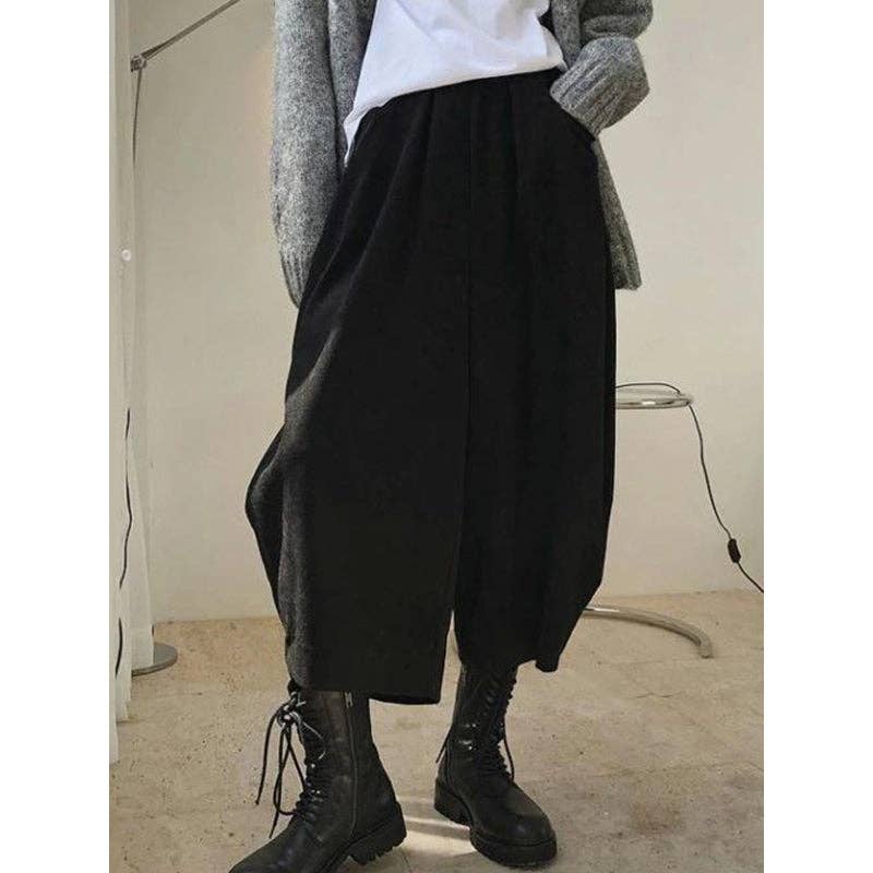 Harem Pants Wide Leg Elasticity Solid Color Split-Joint Pants Trousers