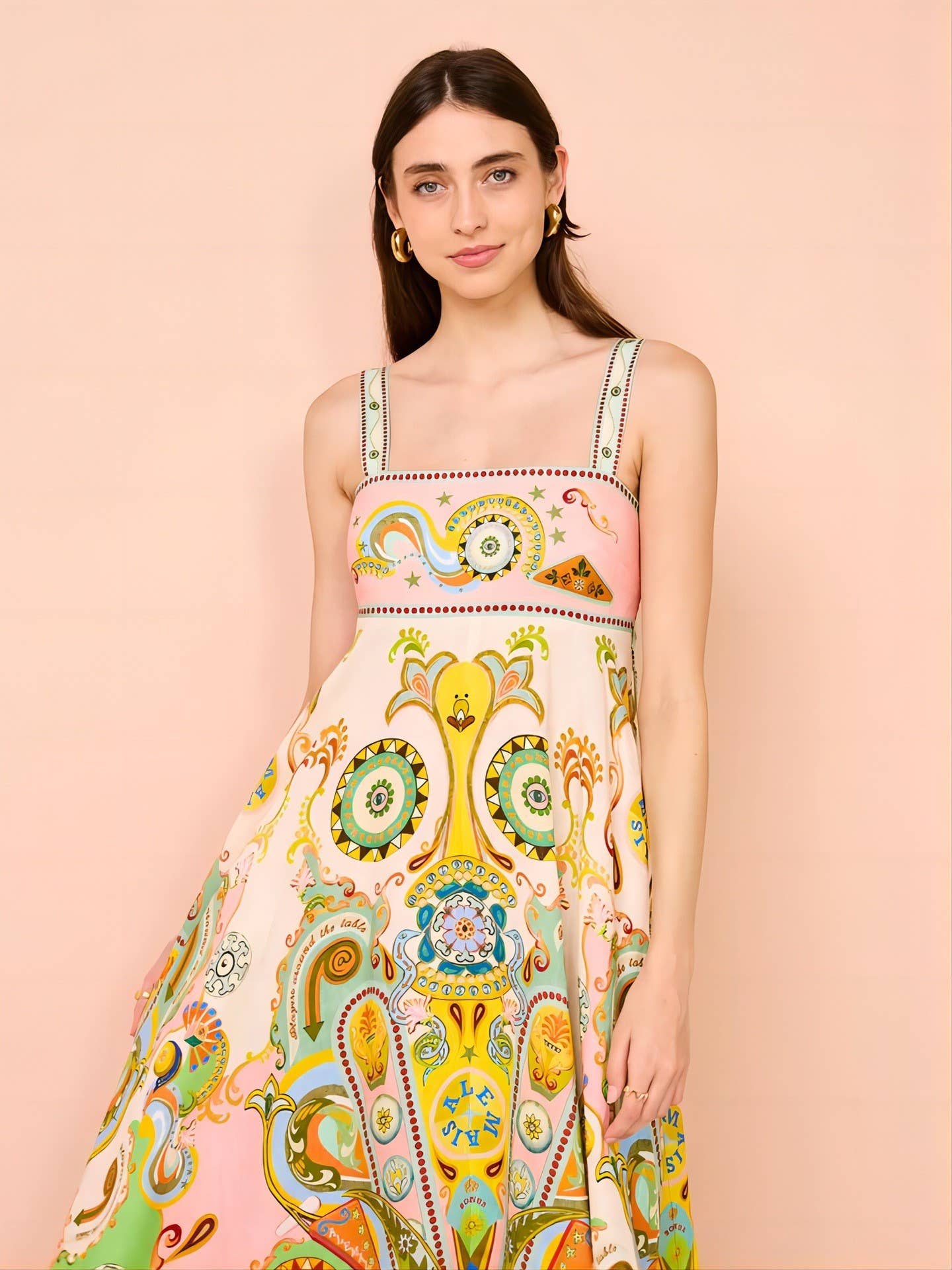 Linen Graffiti Print Swing Dress