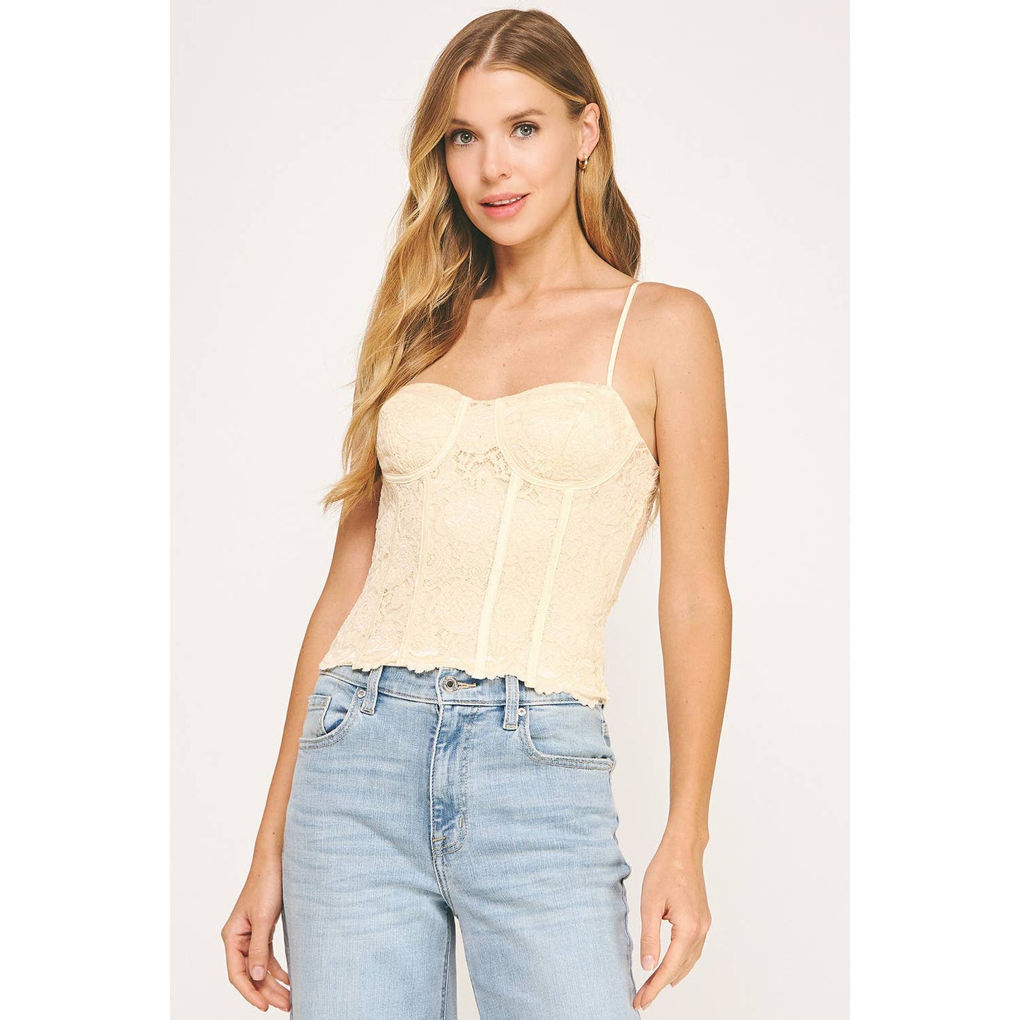 ROMANTIC WHISPERS LACE STRAP SCALLOP CORSET TOP