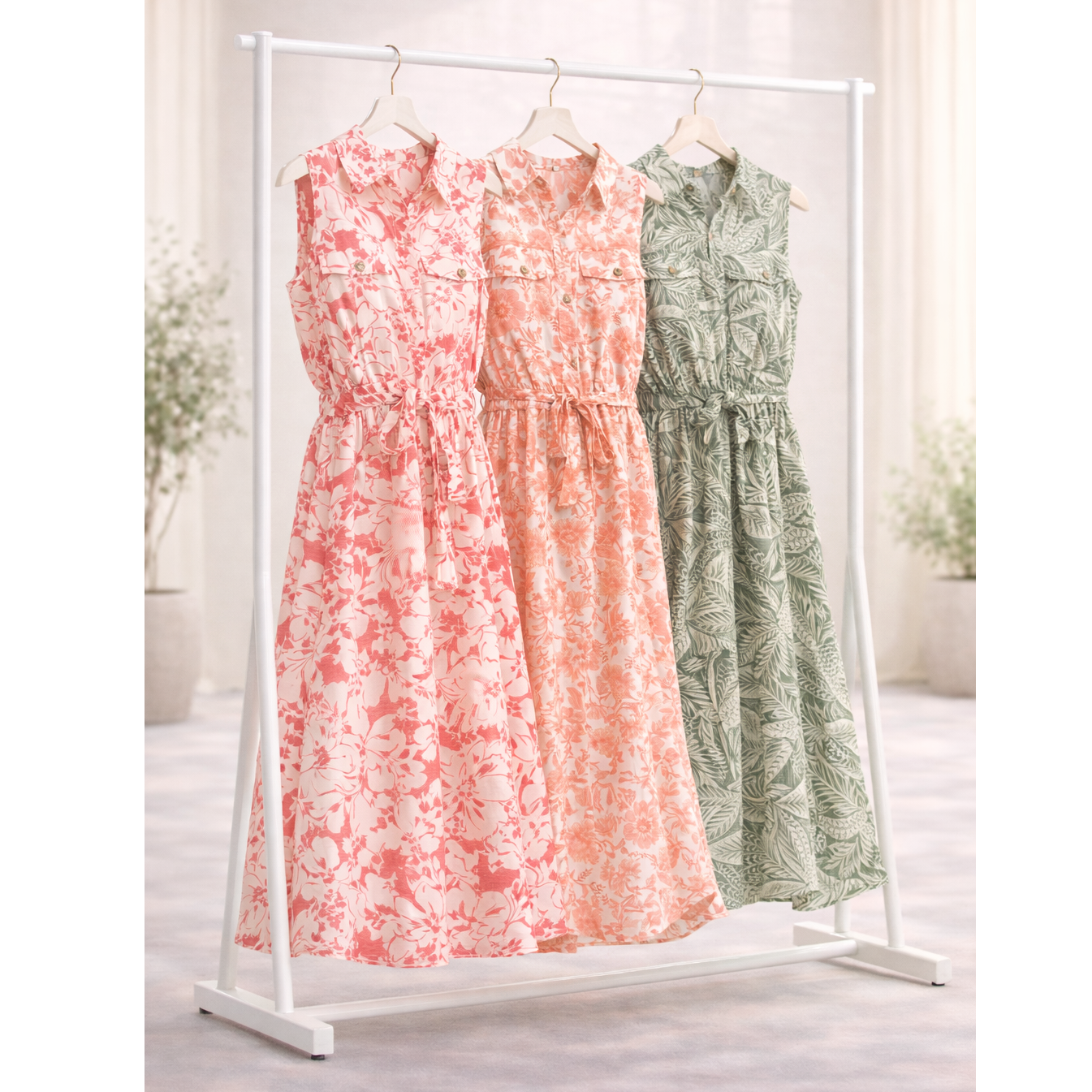SOFT PAPAYA FLORAL GAUZE DRESS