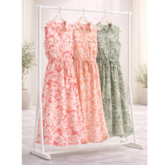 SOFT PAPAYA FLORAL GAUZE DRESS
