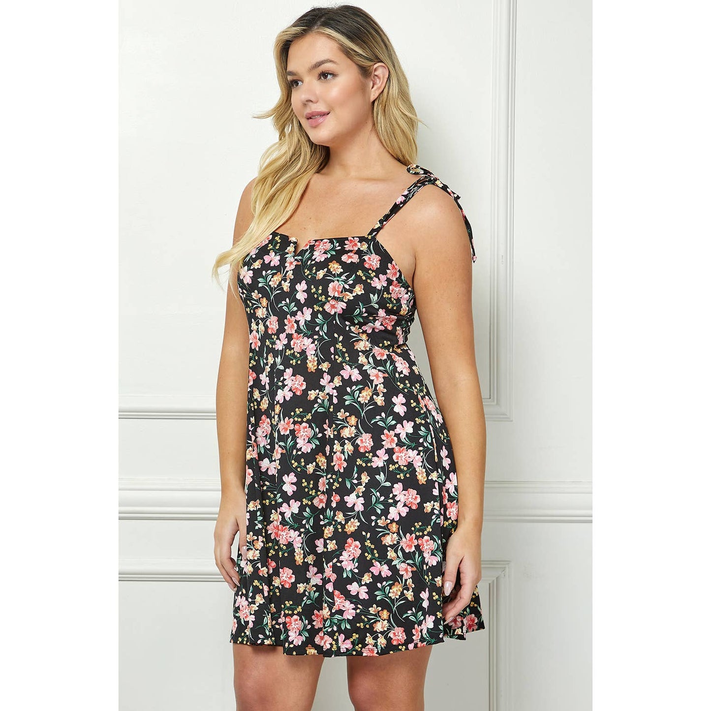PLUS SIZE FIT AND FLARE TIE SHOULDER DRESS A489901K29X