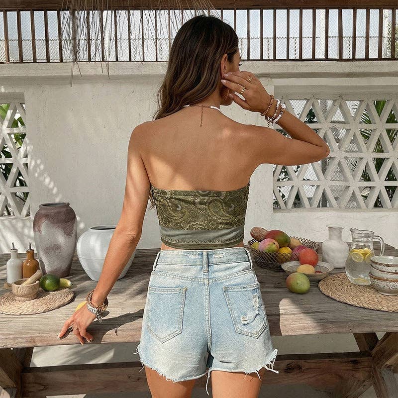 Boho Paisley Strapless Bandeau Handkerchief Top