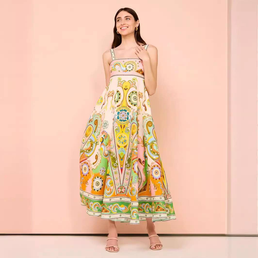 Linen Graffiti Print Swing Dress