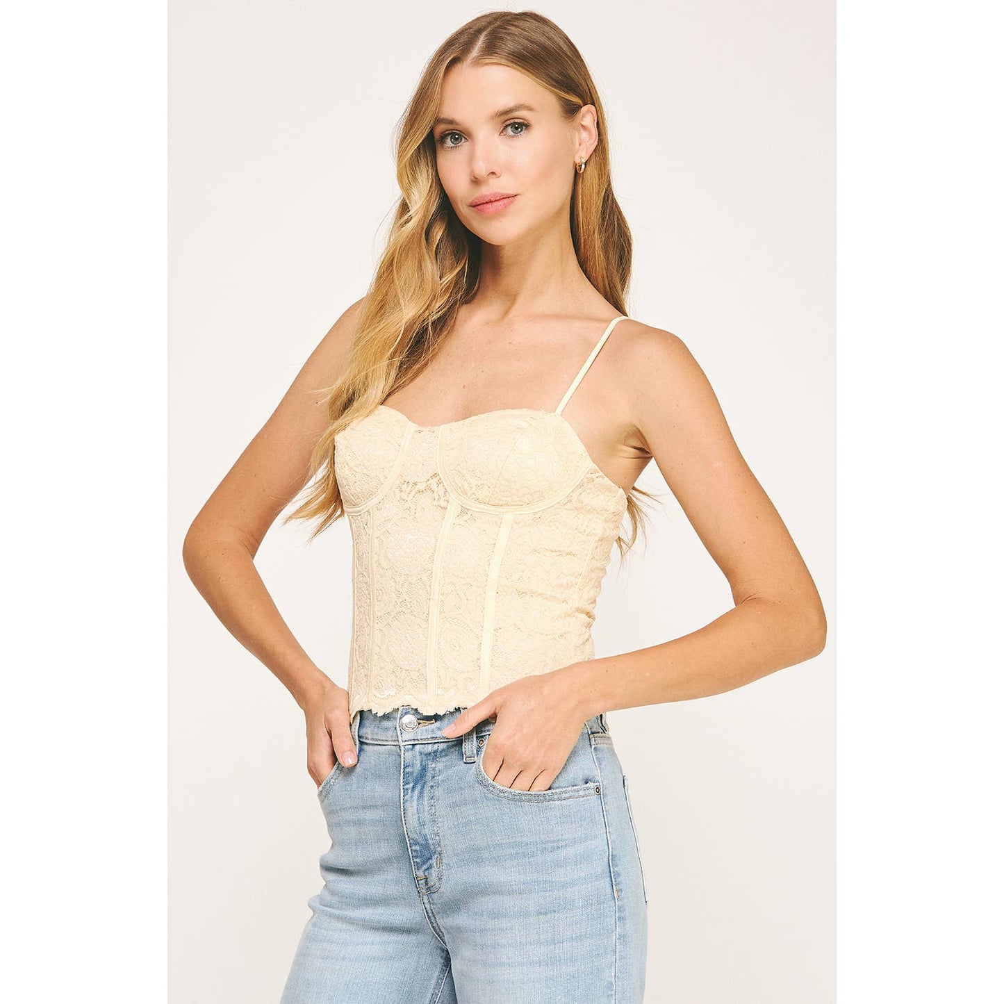 ROMANTIC WHISPERS LACE STRAP SCALLOP CORSET TOP