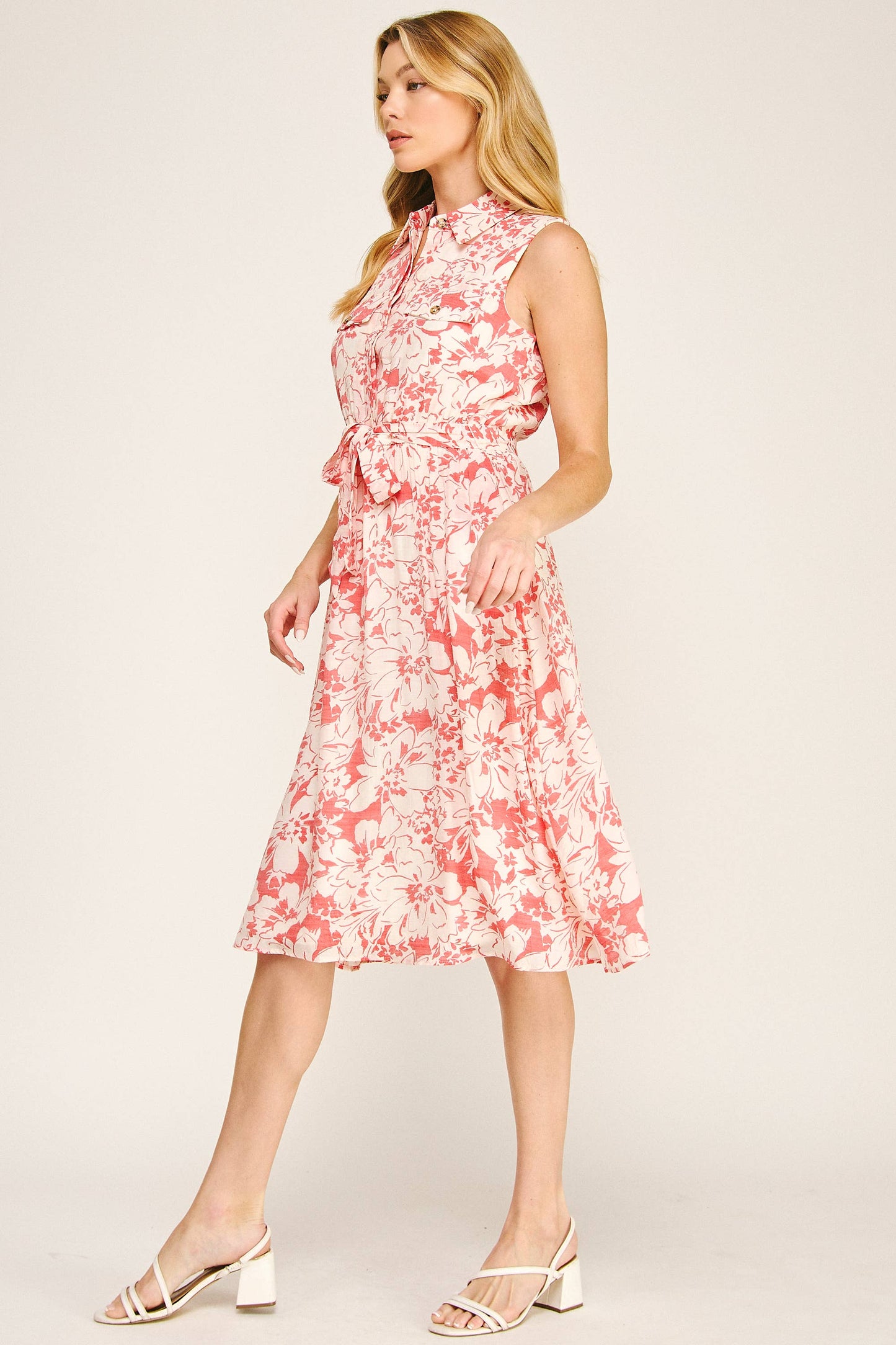 SOFT PAPAYA FLORAL GAUZE DRESS