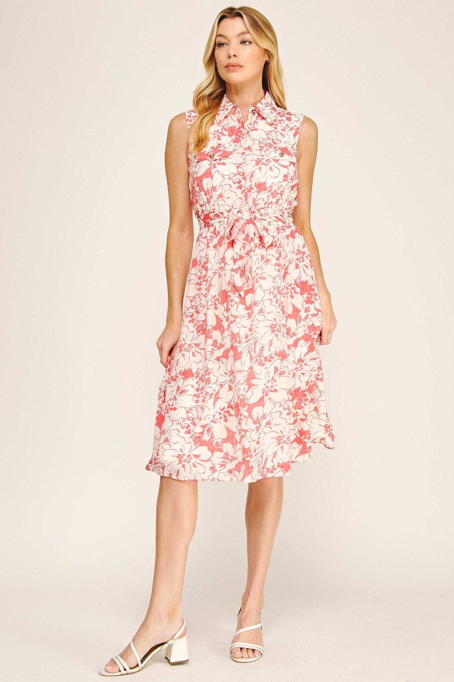 SOFT PAPAYA FLORAL GAUZE DRESS