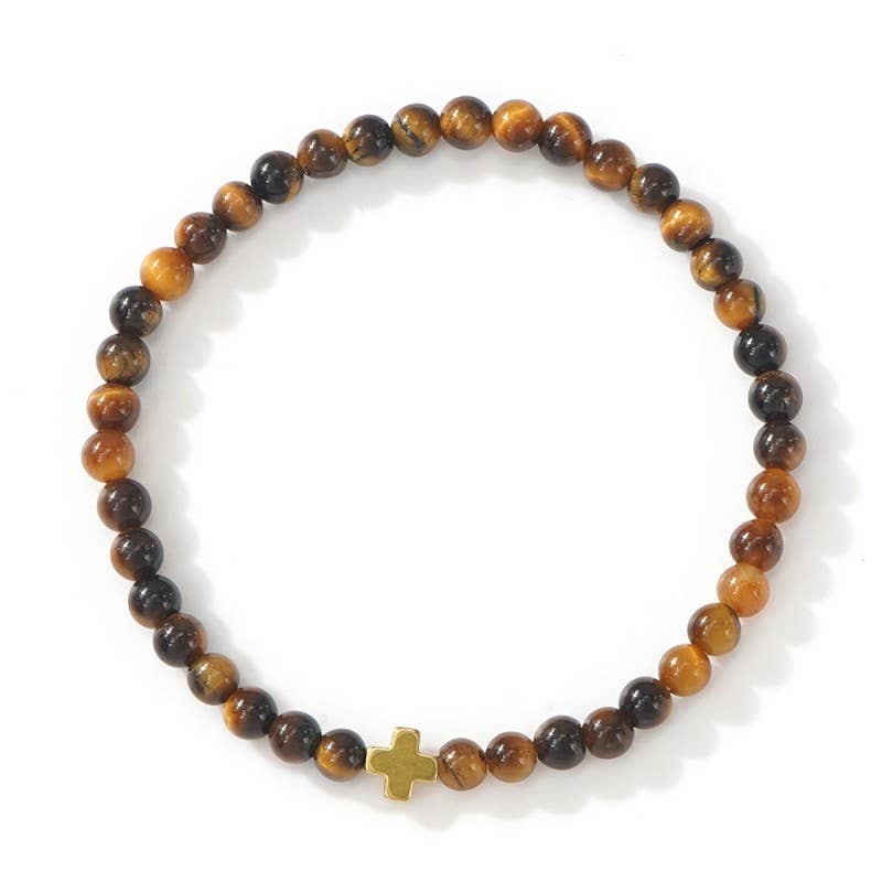 BOHO CROSS NATURAL STONE PERSONALIZED BRACELET | 40B5184