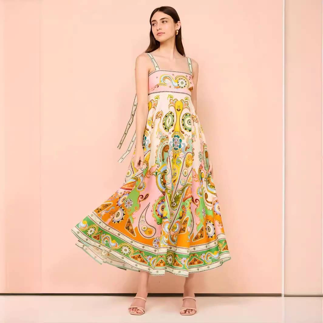 Linen Graffiti Print Swing Dress