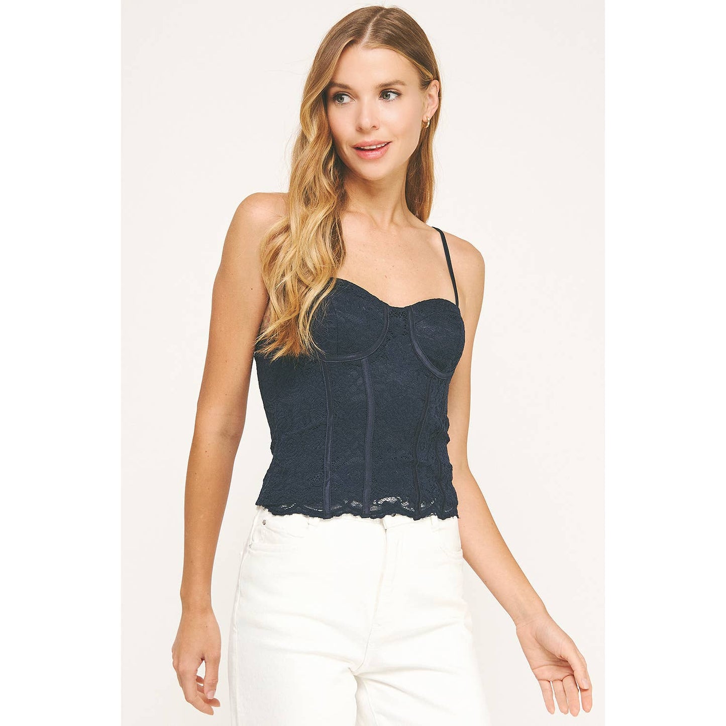 ROMANTIC WHISPERS LACE STRAP SCALLOP CORSET TOP