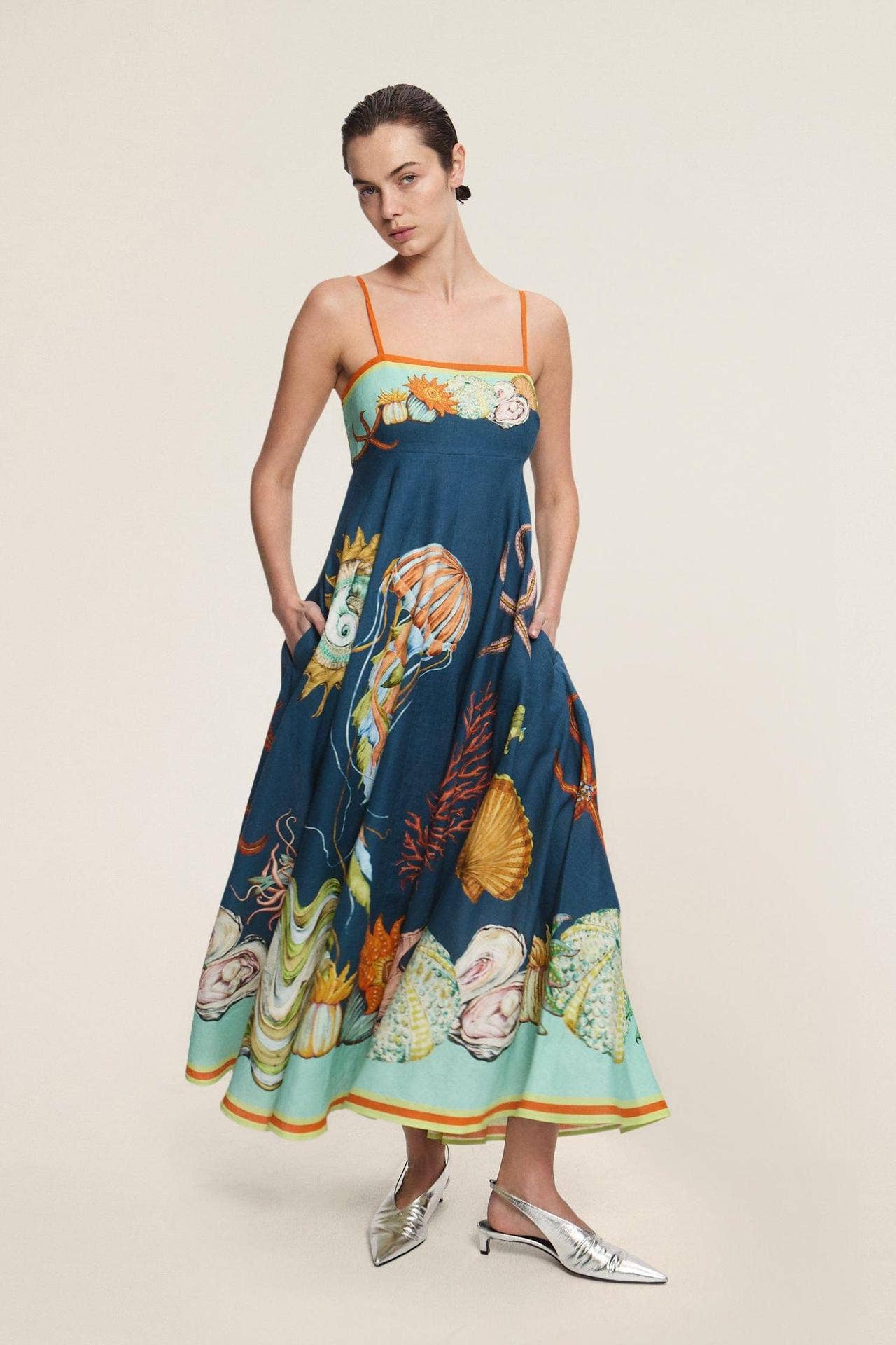 Linen Graffiti Print Swing Dress