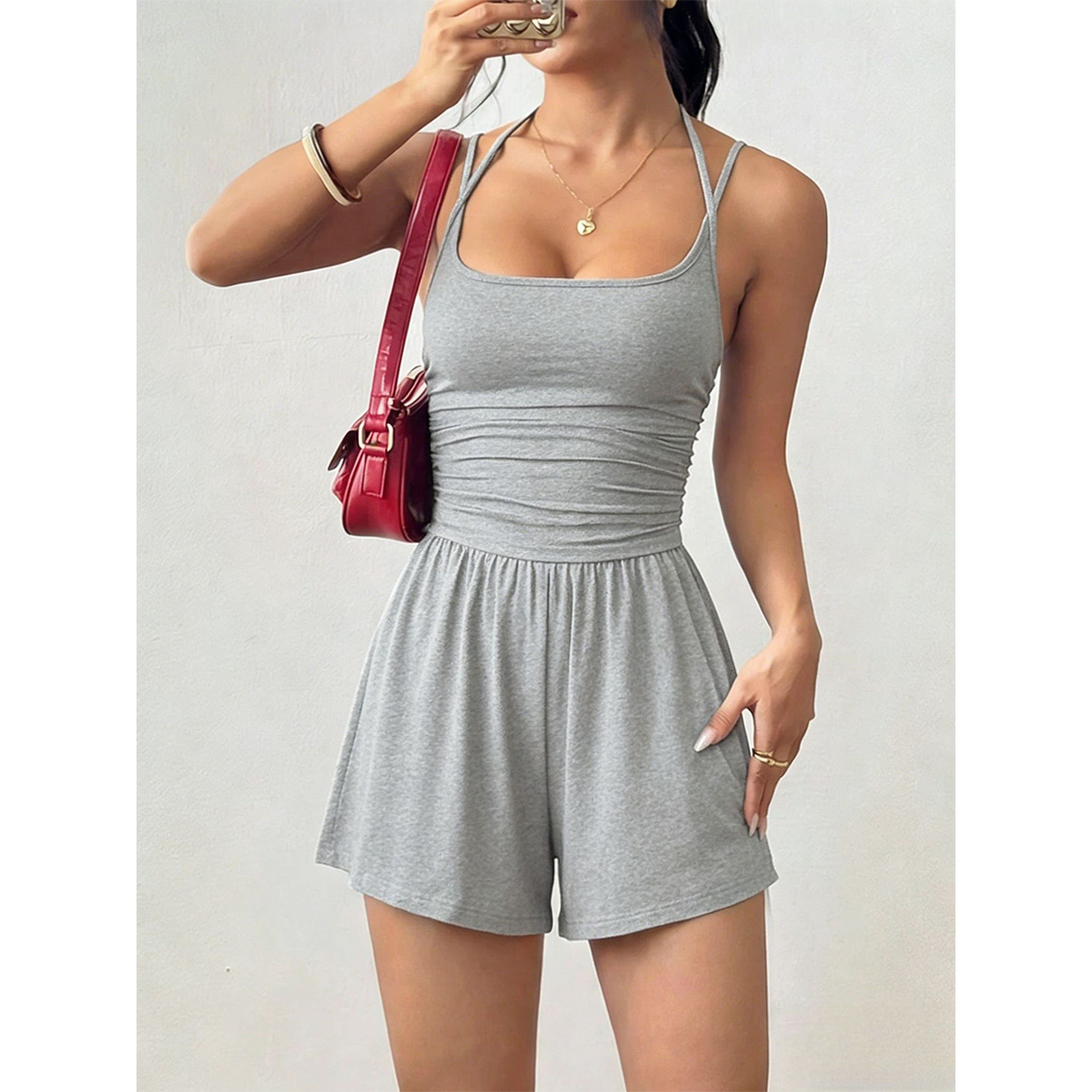 Summer Strapless Wide-Leg Loose Waist-Cinching Romper MSW050