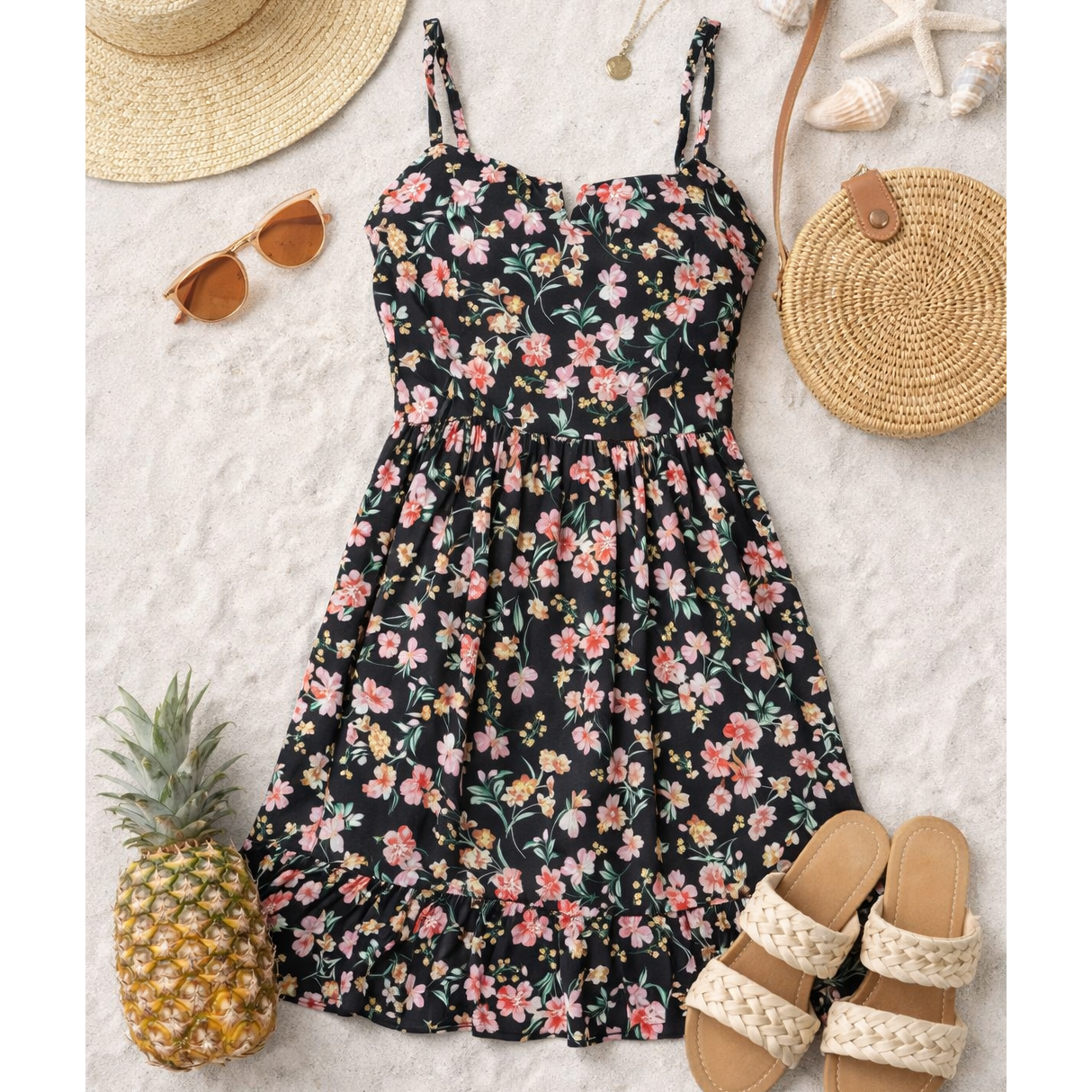 PLUS SIZE FIT AND FLARE TIE SHOULDER DRESS A489901K29X