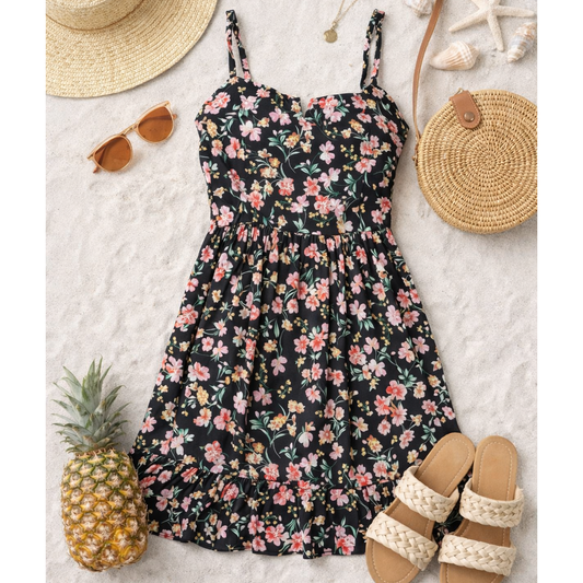 PLUS SIZE FIT AND FLARE TIE SHOULDER DRESS A489901K29X