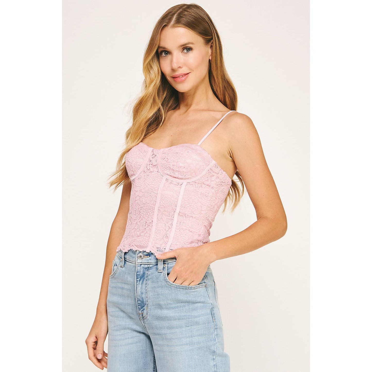 ROMANTIC WHISPERS LACE STRAP SCALLOP CORSET TOP