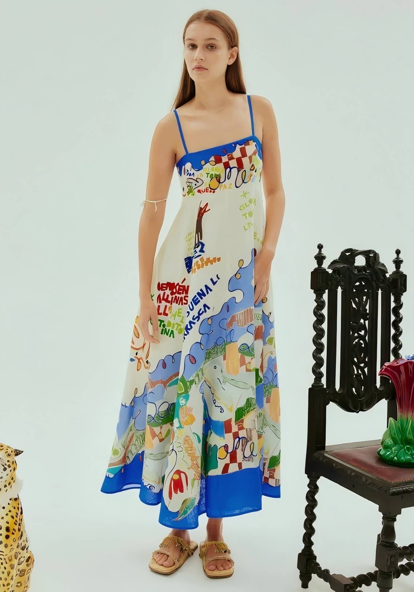 Linen Graffiti Print Swing Dress