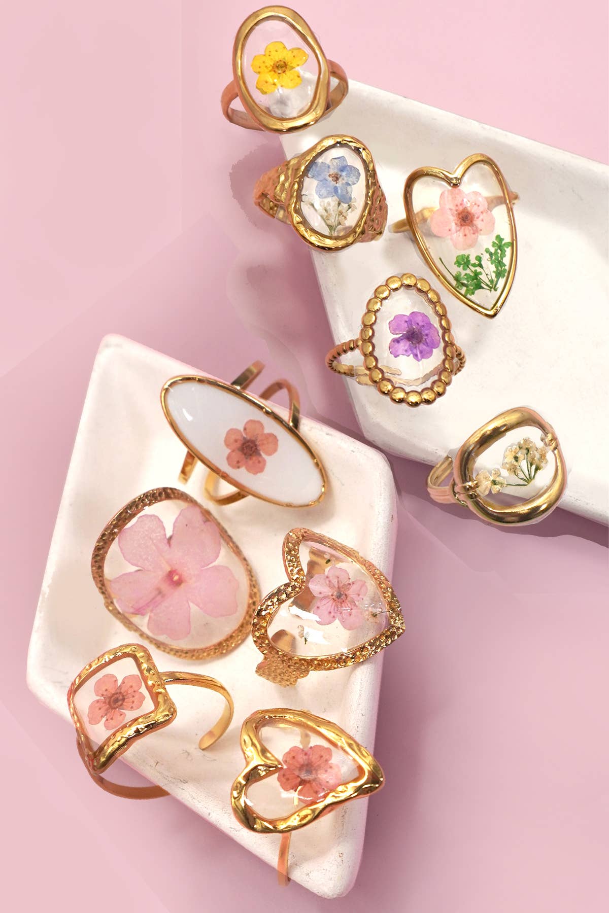 18K STAINLESS STEEL TARNISH FREE FLORAL RINGS | 40R104