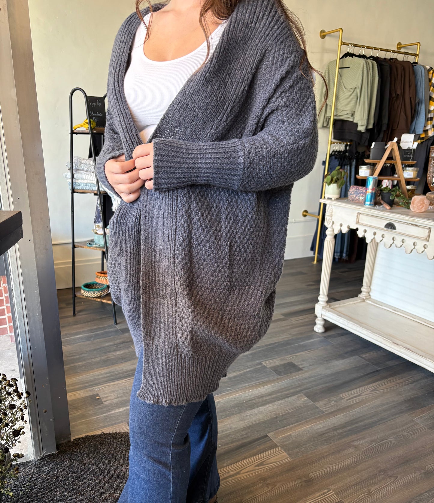 Ladies Solid Color Thick Front Placket Long Sleeves Chunky Cardigan